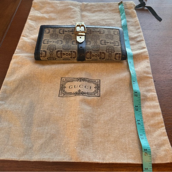 Gucci Vintage Horse-bit Brown Canvas w/ Blue Leather Long Wallet W/ COA & Dustie - Picture 15 of 16